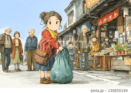 美優シリーズ:美優が地域の人たちと商店街の清掃活動に参加するシーン 美優シリーズ:美優が地域の人たちと商店街の清掃活動に参加するシーン 130850184