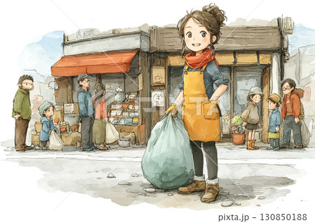 美優シリーズ:美優が地域の人たちと商店街の清掃活動に参加するシーン 美優シリーズ:美優が地域の人たちと商店街の清掃活動に参加するシーン 130850188