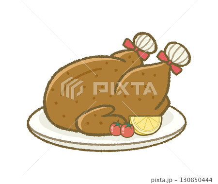 ローストチキンのイラスト（丸鶏料理・クリスマス・感謝祭） 130850444