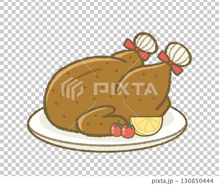 ローストチキンのイラスト（丸鶏料理・クリスマス・感謝祭） 130850444