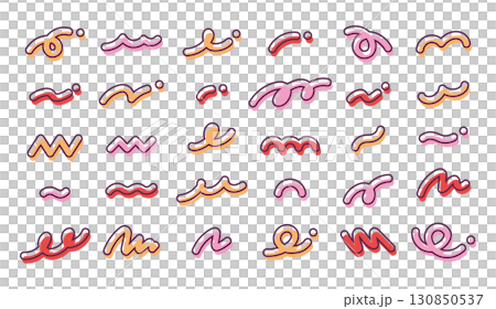Simple and cute abstract decorative illustration set: Memphis, curls, stylish lines, waves, zigzags, jagged edges 130850537