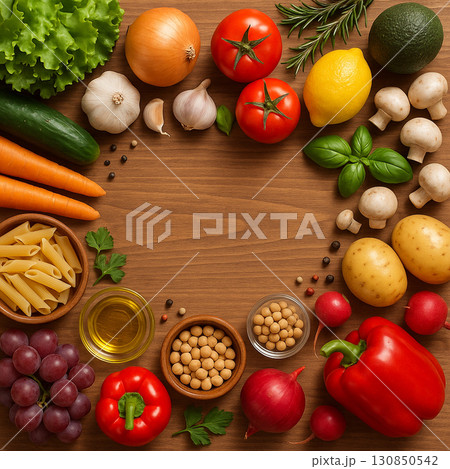 Square Food Frame with Pasta and Veggies (Square) 130850542