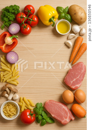 Meat, Eggs and Veggies Border (Vertical) 130850546