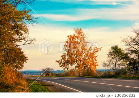Mountain winding road. Empty highway. Autumn mountain landscape 130850832