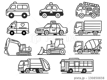 塗り絵用様々な種類の車イラストセット 130850838