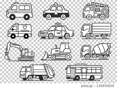 塗り絵用様々な種類の車イラストセット 130850838