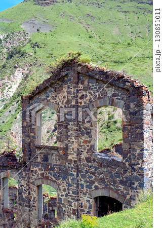 Ruins of a processing plant built by the Belgians in the 19th century in the village of Fasnal, North Ossetia, Russia. 130851011