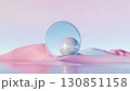 3d render, Surreal minimal landscape with reflective sphere inside transparent ring on pastel hills 130851158