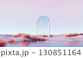 3d render, surreal abstract desert landscape with mirror arch structure 130851164