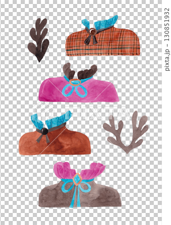 Set of shirts with stand-up collar and bow. Watercolor illustrations of bust of any character Set of shirts with stand-up collar and bow. Watercolor illustrations of bust of any character 130851932