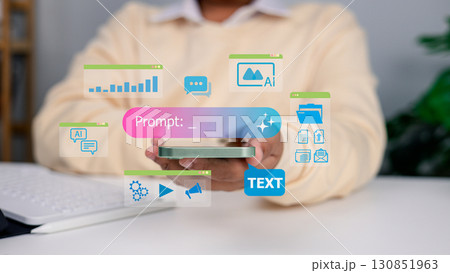 AI Prompt Engineering Concept with Digital Technology Icons on Smartphone 130851963