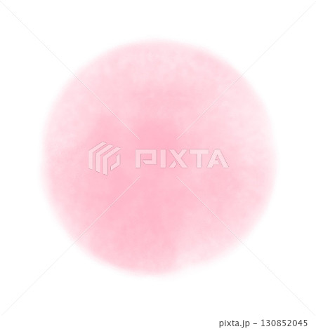 水彩手書き風の淡いピンク色丸いイラスト素材　縁ボカシ　シンプルなフレーム枠　白背景　png透明 130852045