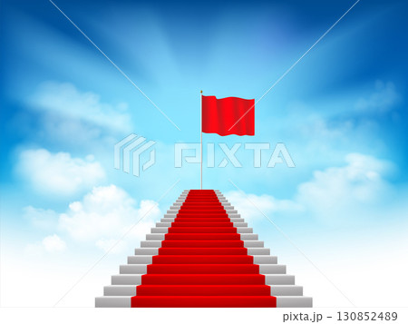 Staircase with a red carpet leads to the sky 130852489