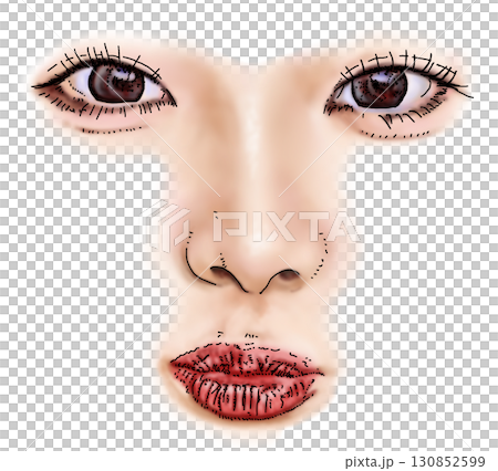 Pen drawing illustration of a woman pursing her lips Pen drawing illustration of a woman pursing her lips 130852599