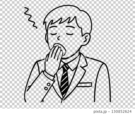 Sleepy young people monochrome line drawing vector material 130852624