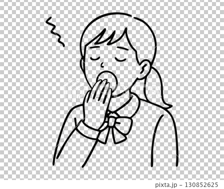 眠そうな女性キャラクターのモノクロベクター素材 眠そうな女性キャラクターのモノクロベクター素材 130852625