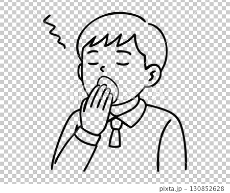 Line drawing illustration of a boy yawning 130852628