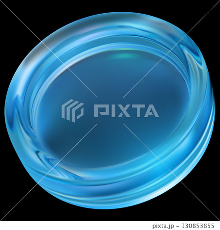 3D holographic blue glass coin, vector realistic transparent iridescent crystal medal, currency, game token, casino chip 130853855