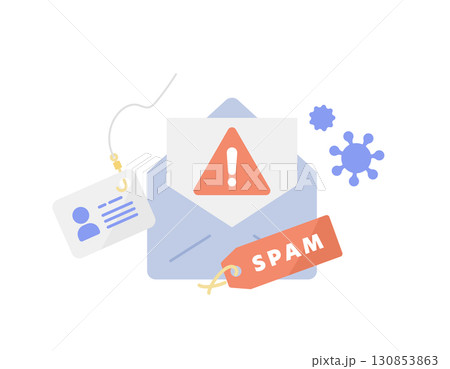 スパムメールやフィッシング詐欺を表すベクターイラスト（セキュリティ対策・警告） 130853863