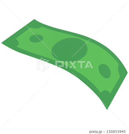 Curved falling green banknote, american dollar. Flying bill. 130853945