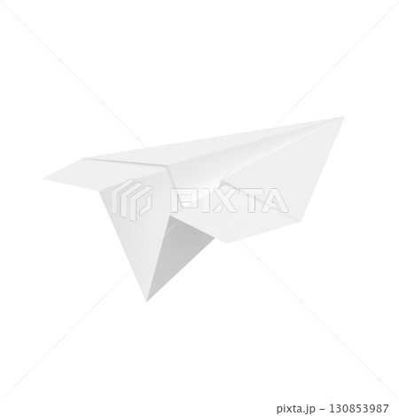 Paper white airplane icon, kids craft, flying up, transport. 130853987