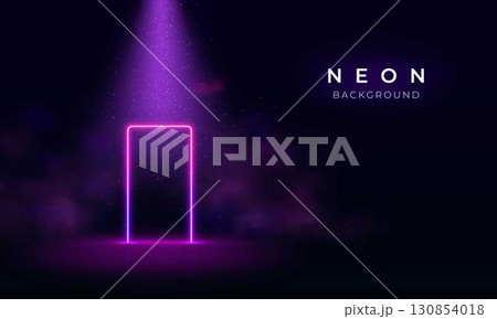 Light neon door with smoke glowing on dark, led luminous portal in fog, laser gate with sparkles and reflections Light neon door with smoke glowing on dark, led luminous portal in fog, laser gate with sparkles and reflections 130854018