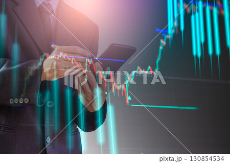 Stock market or forex trading graph and candlestick chart suitable for financial investment concept. Economy trends background for business idea and all art work design. Abstract finance background. 130854534