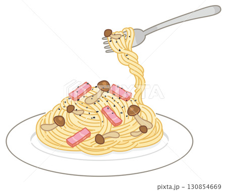 しめじとベーコンのペペロンチーノ(フォークですくう) しめじとベーコンのペペロンチーノ(フォークですくう) 130854669