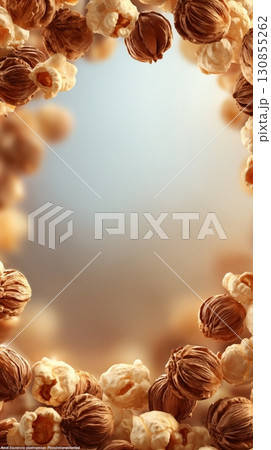 An aesthetic poster with a caramel popcorn.  130855262