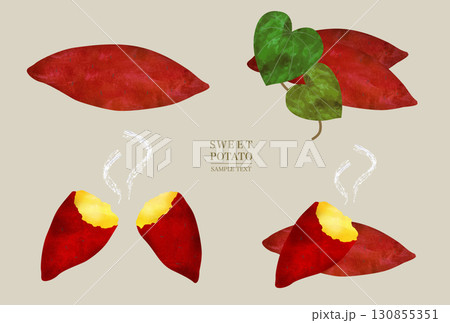 サツマイモのイラスト素材セット（水彩風ベクター） 130855351