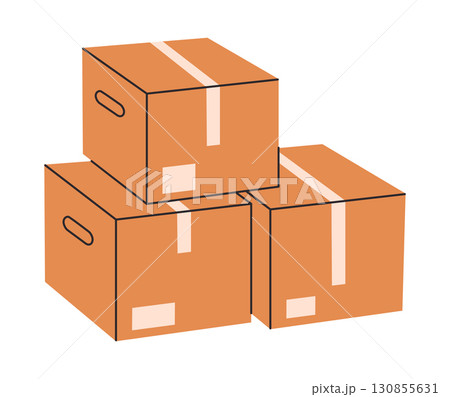 Stacked boxes. Carton boxes, cargo cardboard warehouse boxes stack flat vector illustration. Cartoon delivery containers on white background Stacked boxes. Carton boxes, cargo cardboard warehouse boxes stack flat vector illustration. Cartoon delivery containers on white background 130855631