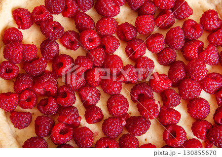 Background of raspberries on Shortcake dough 130855670