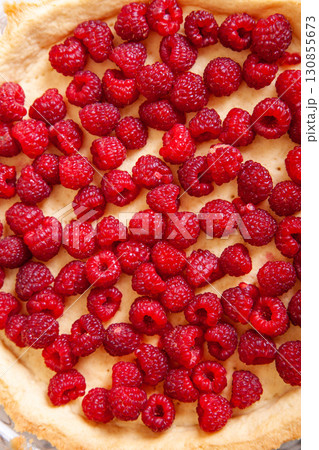Background of raspberries on Shortcake dough 130855673
