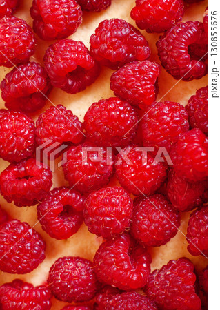 Background of raspberries on Shortcake dough 130855676