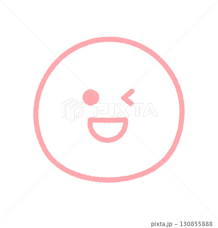 笑ってウインクしている顔の手書きの絵文字 - ピンク色の線画のシンプルでかわいい笑顔やOKの感情表現 笑ってウインクしている顔の手書きの絵文字 - ピンク色の線画のシンプルでかわいい笑顔やOKの感情表現 130855888