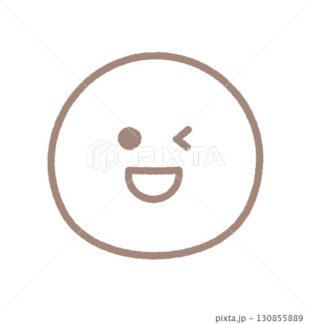 笑ってウインクしている顔の手書きの絵文字 - 茶色い線画のシンプルでかわいい笑顔やOKの感情表現 130855889