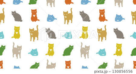 cat seamless pattern kitten icon vector calico doodle cartoon pastel color colorful pet animal illustration tile background gift wrapping paper repeat wallpaper scarf isolated 130856556