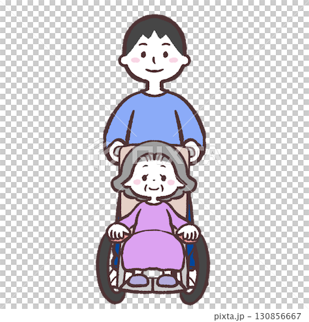 一名男子推著輪椅的插圖 一名男子推著輪椅的插圖 130856667