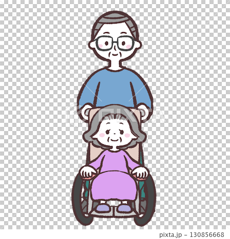 車イスを押す老夫婦のイラスト 130856668