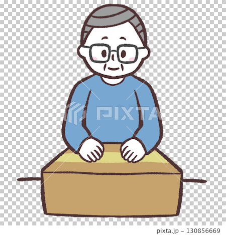 一位老人關閉紙箱的插圖 一位老人關閉紙箱的插圖 130856669