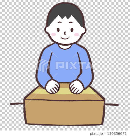 Illustration of a man closing a cardboard box 130856671