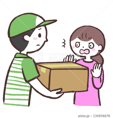 頼んでいない荷物が届いて困る女性のイラスト 130856676