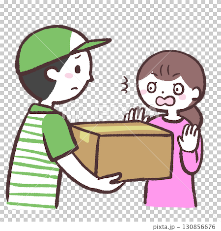 頼んでいない荷物が届いて困る女性のイラスト 130856676