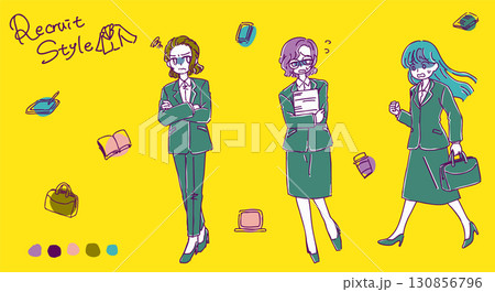 シンプルかわいいリクルートスーツ女子のイラスト 130856796