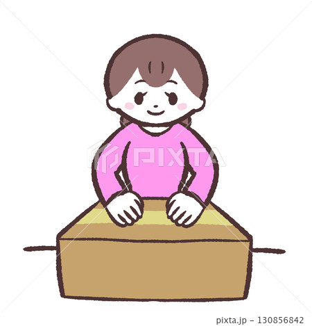 ダンボールを閉じる女性のイラスト 130856842
