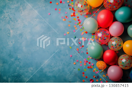 Colorful Balloons and Confetti Create a Festive Atmosphere for Celebrations and Parties 130857415
