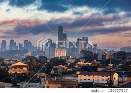 Sunset cityscape of Curitiba, capital and largest city of state Parana Brazil. Sunset cityscape of Curitiba, capital and largest city of state Parana Brazil. 130857537