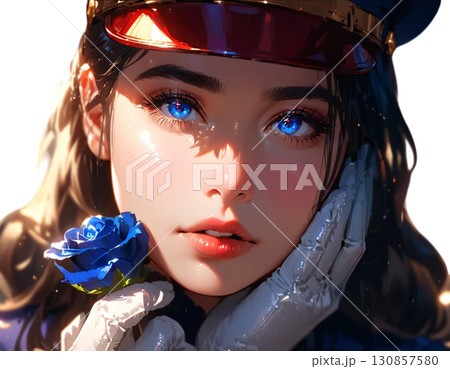 薔薇を添えたロングヘアの制服女性・透過PNGの高画質素材 130857580