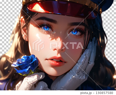 薔薇を添えたロングヘアの制服女性・透過PNGの高画質素材 130857580