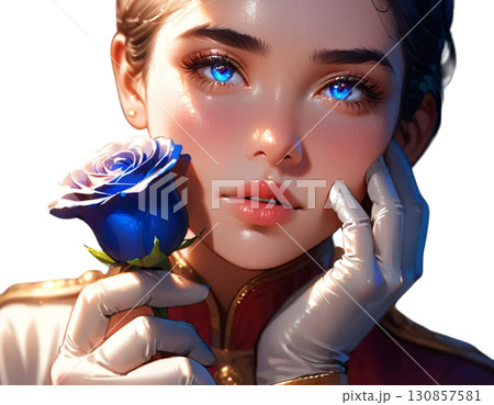 薔薇を添えた制服女性・透過PNGの高画質素材 薔薇を添えた制服女性・透過PNGの高画質素材 130857581